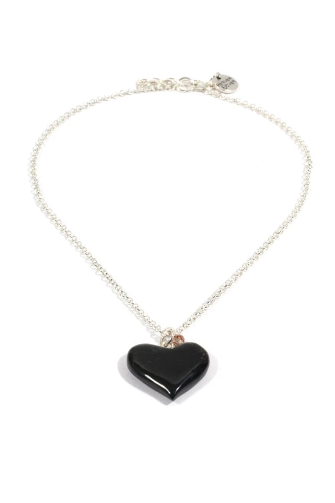 Heaven Eleven dames Ketting zilver plating met zwart hart van hertegewei