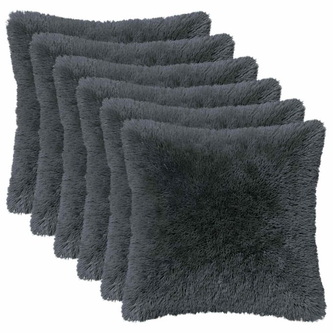 vidaXL - Kussensloop - 6 - st - HEERLEN - Antracietkleurig - 30 - x - 30 - cm - PV - Fleece