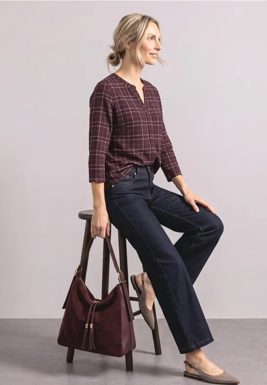 Shirt met 3/4-mouwen, split in de hals en print