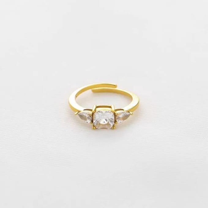 Michelle Bijoux Ring (Sieraad) Vierkante Steen Wit (One Size) Goud