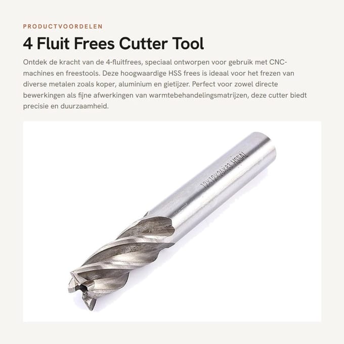 Dailygoods - 4 Fluit Frees - Cutter Tool - 12mm Formaat - Voor Frezen van Metaal - Geschikt voor Boormachine