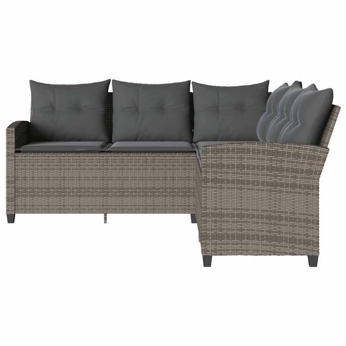 vidaXL - Loungebank - met - kussens - L-vormig - poly - rattan - grijs