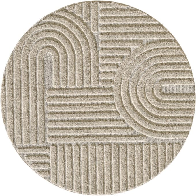 Japandi ART - Rond Vloerkleed Boho - Scandinavisch - Laagpolig Effen - Beige- 80 CM Ø