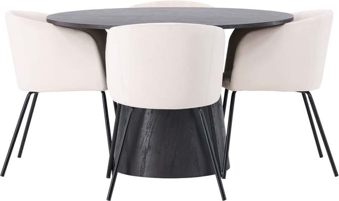 Lanzo eethoek tafel mokka en 4 berit stoelen beige.