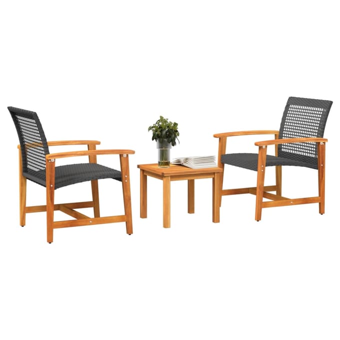 vidaXL - 3-delige - Bistroset - poly - rattan - en - acaciahout - zwart
