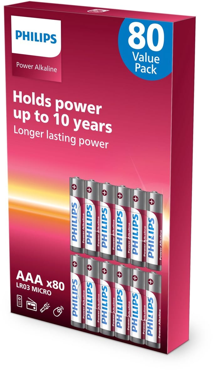 Philips Power Alkaline - AAA Batterijen - 80 stuks