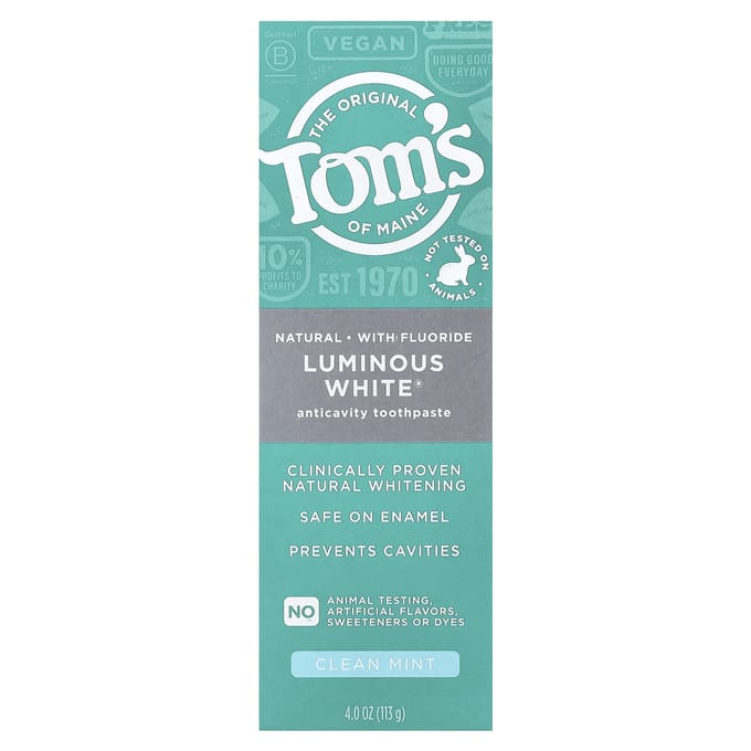 Tom'S Of Maine, Luminous White®, Fluoride Toothpaste, Clean Mint, 4 Oz (113 g) blue