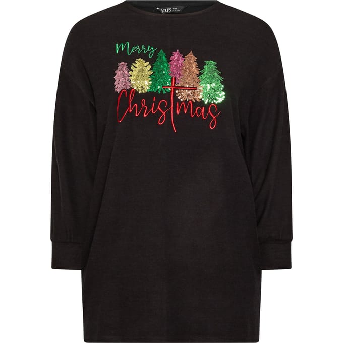 Yours Plus Size Black Sequin 'Merry Christmas' Novelty Jumper Size 44