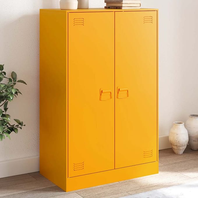 vidaXL - Dressoir - 67x39x107 - cm - staal - mosterdgeel