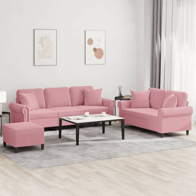vidaXL - 3-delige - Loungeset - met - kussens - fluweel - roze
