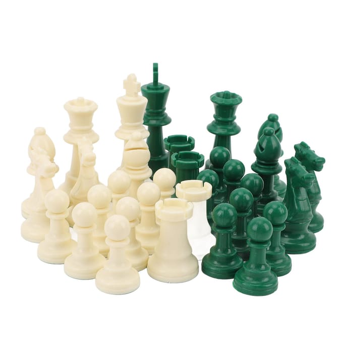32 Pièces d'Échecs Internationales Vertes et Blanches Figurines d'Échecs en Plastique à Fond Feutré beige