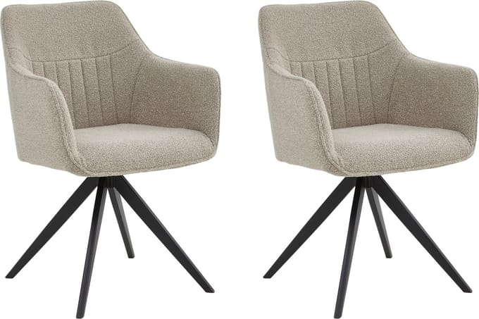Colenis® - Yade Eetkamerstoel - Set Van 2 - Beige - Bouclé Stof - Industrieel