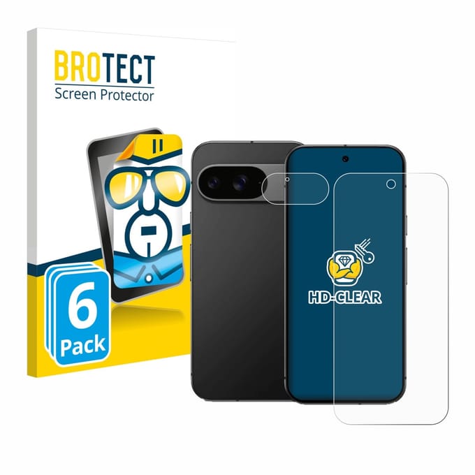 BROTECT - Screenprotector voor Google Pixel 9 (Voor+Camera) - Folie Beschermfolie transparant 6 Stuks