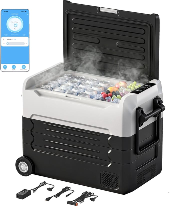 compressor koelbox - Elektrische Koelbox -draagbare compressor koelkast - 50L - dubbele zone, 72,6 x 39 x 51,3 cm - zwart