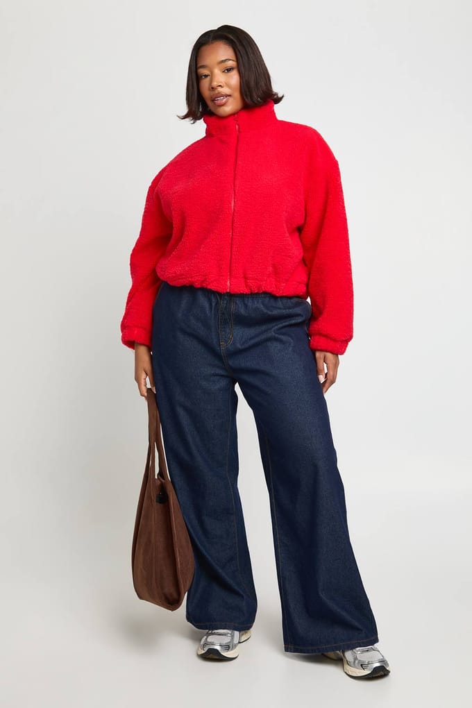 boohoo Dames Plus Zip-Up Teddy-jas | Red | Maat: 28