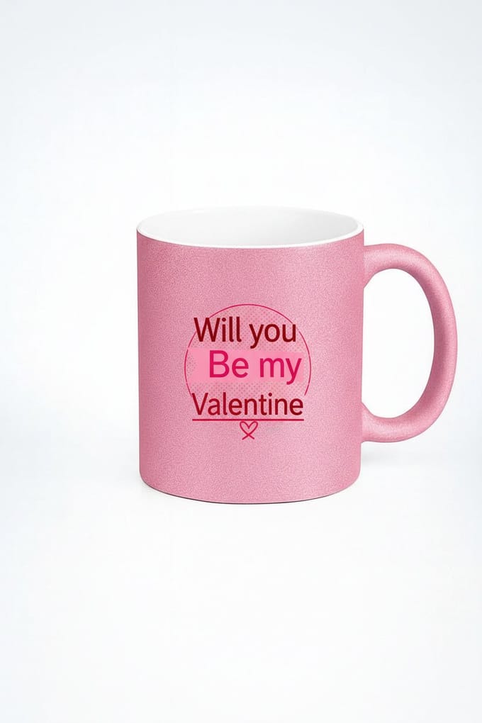 Valentijn Mok Roze Glitter - 'Will You Be My Valentine' - Romantisch Cadeau