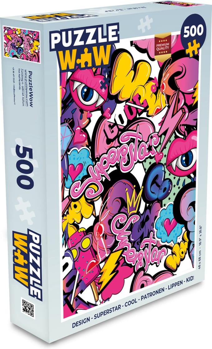 Puzzel Design - Superstar - Cool - Patronen - Lippen - Kids - Legpuzzel - Puzzel 500 stukjes