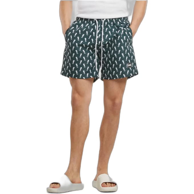 Urban Classics - Pattern Zwemshorts - M - Donkergroen