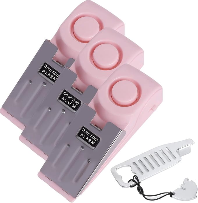 Deuralarm Set - Deurbeveiliging - Reisveiligheid - Dubbele Bescherming - 14 x 4.5 x 3.8 cm - Roze