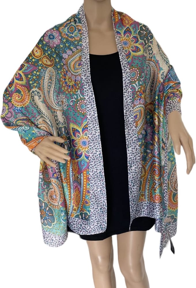 Dames Lange Sjaal Print - Satijn van Zijde-Viscose 180x90CM roze/groen/geel