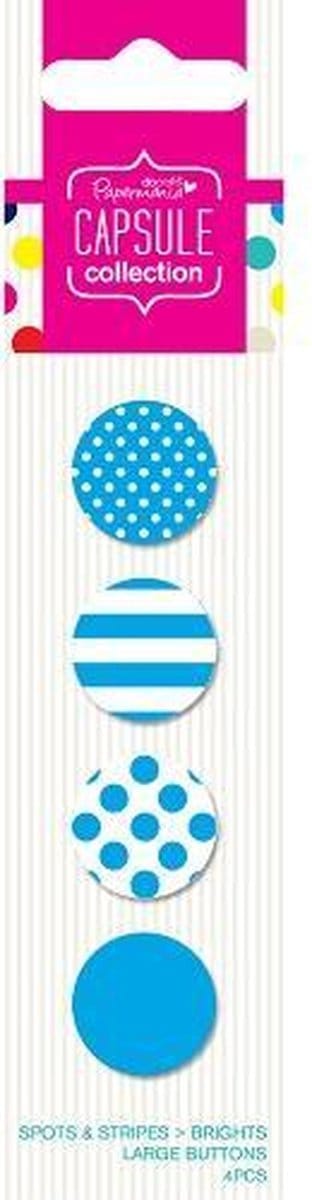 Papermania: Capsule- Spots & Stripes Brights - Blue - Large Buttons (4pcs) PMA 354404