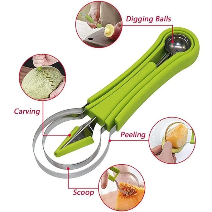 Trancheuse à pastèque, cuillère à découper les fruits, couteau à découper, plateau à fruits, séparateur de pulpe, Gadgets de cuisine pour la maison, outils vert