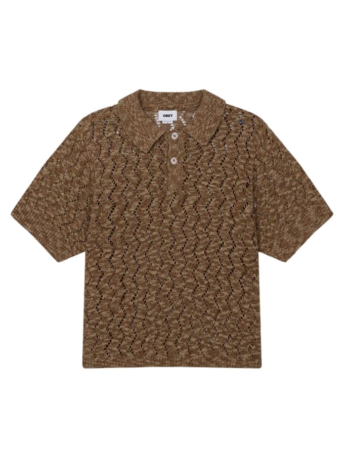Obey Andre polo trui haak korte mouwen met kraag - toffee bruin