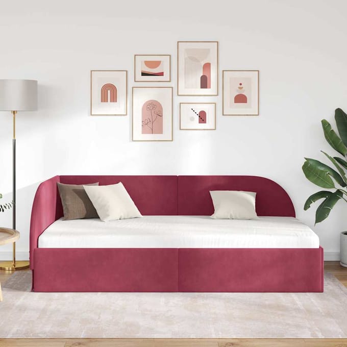 vidaXL - Hoek - Bed - Frame - Wijnrood - 80 - x - 200 - cm - Fluweel