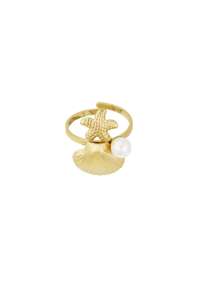 Bijoutheek Ring (Sieraad) Schelp Zeester Parel One Size Goud