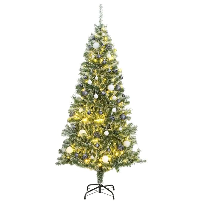 vidaXL - Kunstkerstboom - met - 300 - LED's - kerstballen - en - sneeuw - 210 - cm