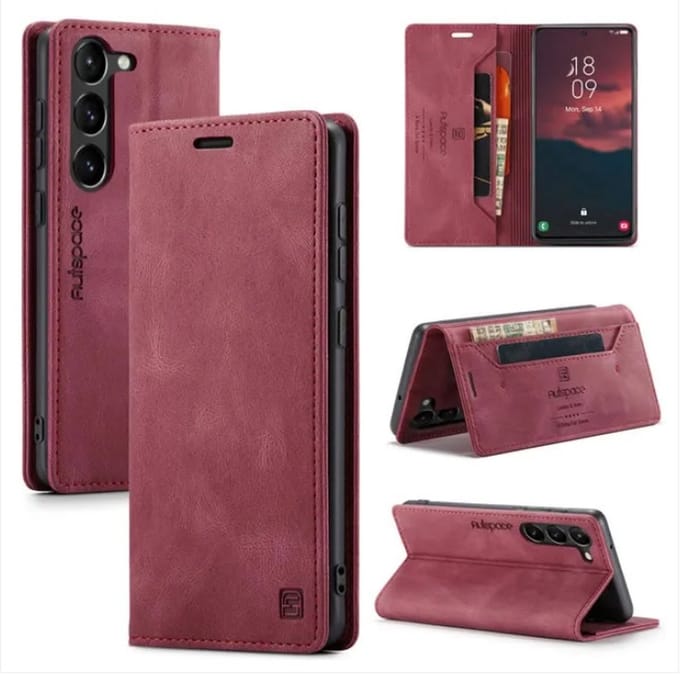 Luxe Flip Case met RFID Bescherming Kaarthouder en Magneetsluiting voor Samsung Galaxy S23 Plus _ Wijnrood