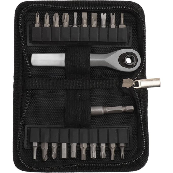Mini Ratelsleutel Multifunctioneel Draagbaar CRV Staal Haakse Ratelschroevendraaier met 20 Bits black