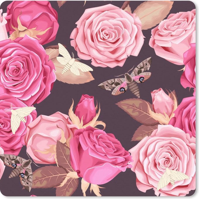 Muismat 20x20 cm - Mousepad Rozen - Vlinders - Natuur - Muismatten