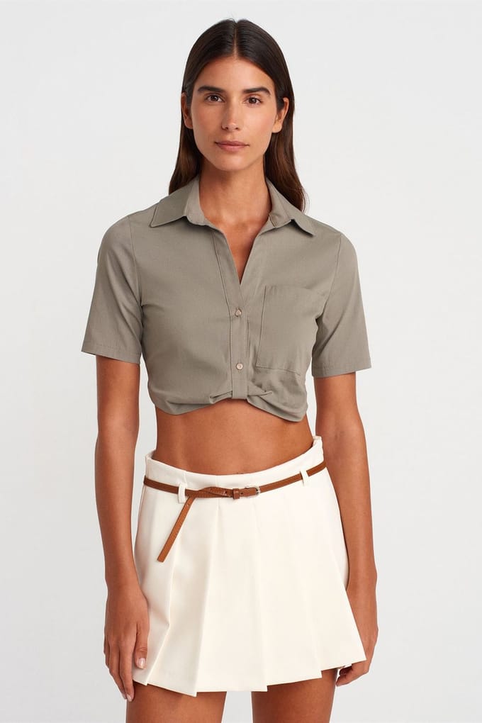 Dames Cropped Poplin Shirt