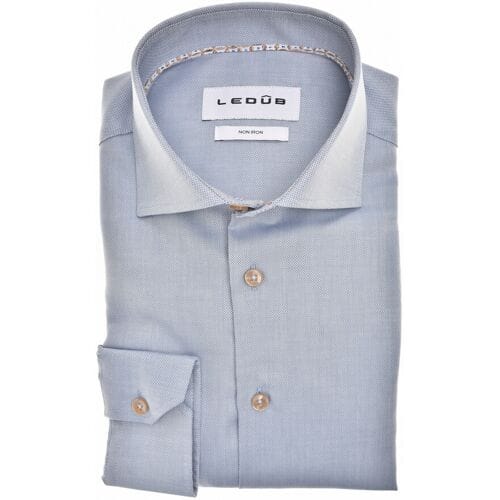 Ledûb Overhemd Uni Color Pure Cotton Non-Iron Midden Blauw / male
