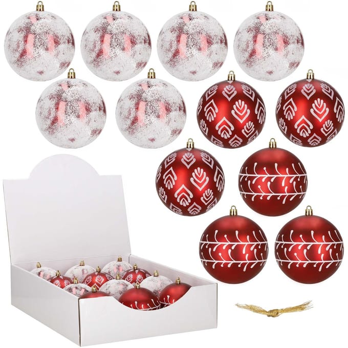 Springos Kerstballen | 12 Stuks | 6 cm | Rood/Wit