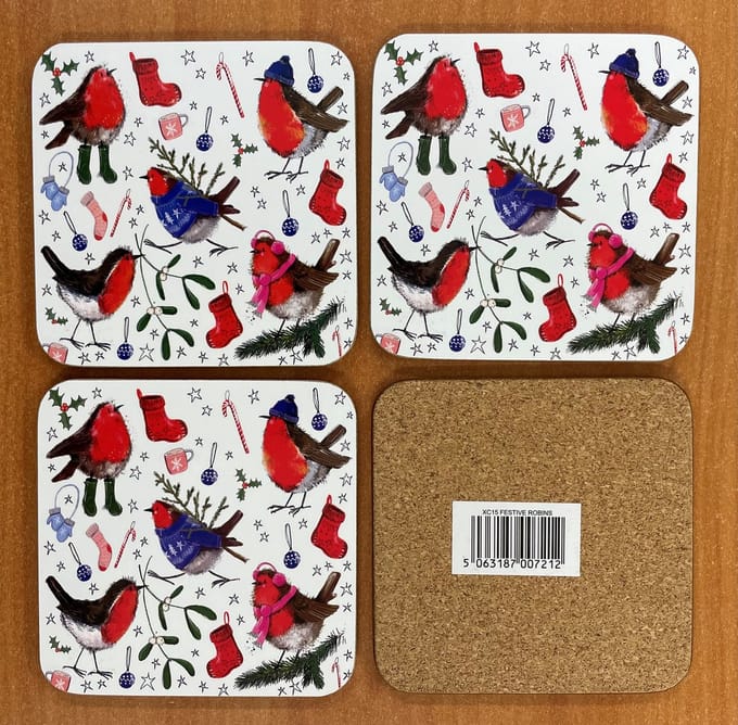 Alex Clark Onderzetters Festive Robins ~Roodborstjes Kerst/winter