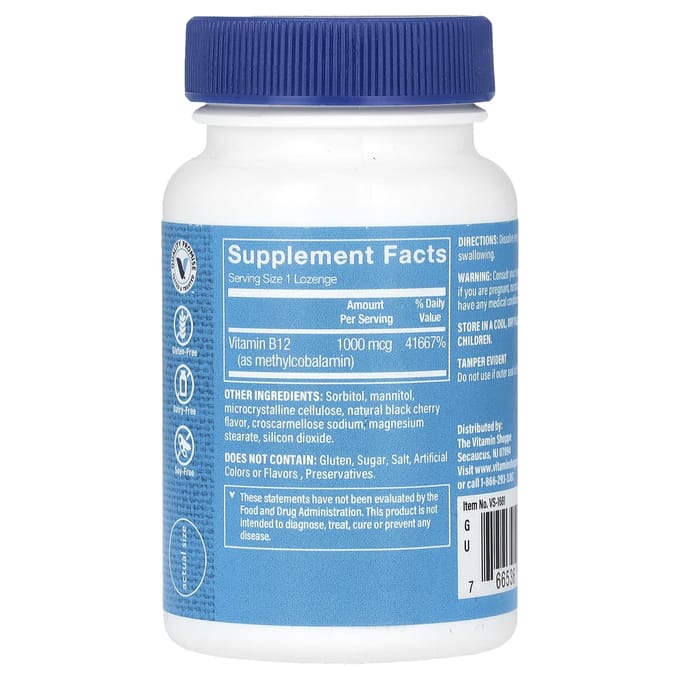 The Vitamin Shoppe, B12 Méthylcobalamine, Cerise Noire, 1 000 mcg, 60 Pastilles à sucer