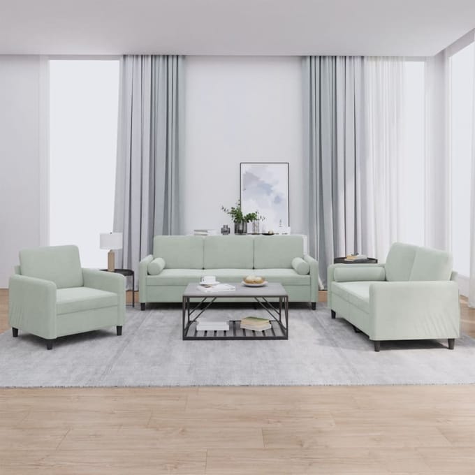 vidaXL - 3-delige - Loungeset - met - kussens - fluweel - lichtgrijs