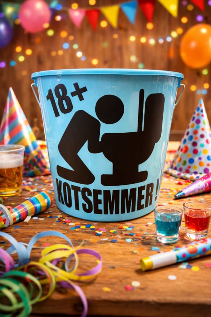 Kots Emmer Cadeau Emmer 10 Liter - Blauw met Zwarte Opdruk - 18 + - Verjaardag