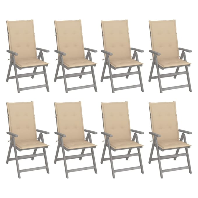vidaXL - Tuinstoelen - 8 - st - verstelbaar - met - kussens - acaciahout - grijs
