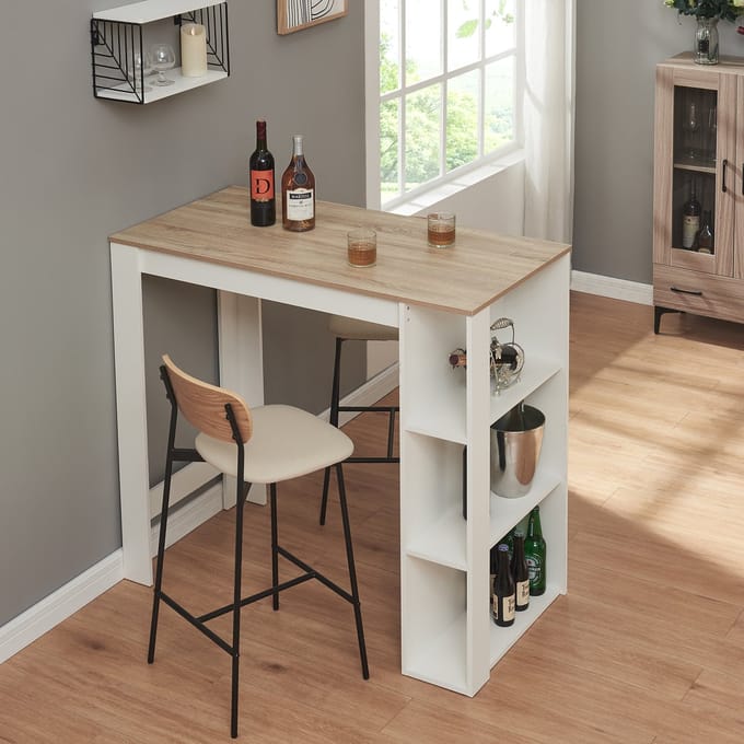 Bartafel Danderyd met 3 planken 120x60x105,5 cm wit en eikenkleurig [en.casa]