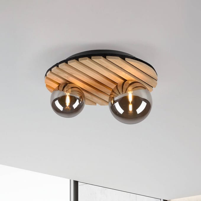JUST LIGHT. GmbH JUST LIGHT. Groene Stika plafondlamp, rond, 2-lamps, hout