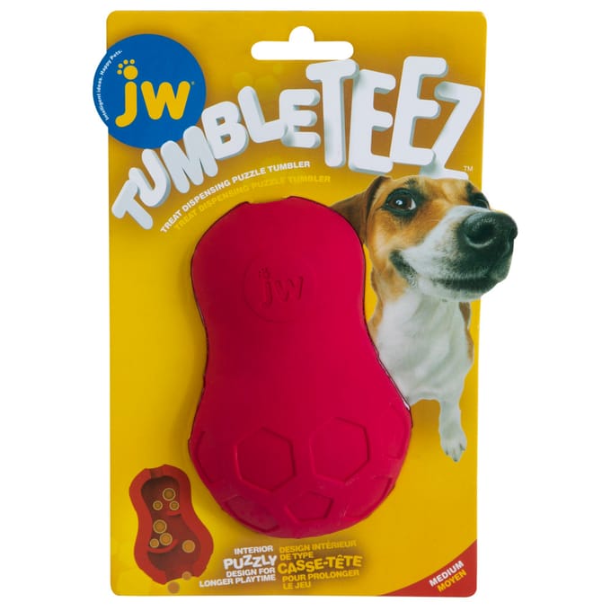 JW Tumble Teez - Stuiterend hondenspeelgoed - Kunststof - Rood - Medium - ø 11 cm