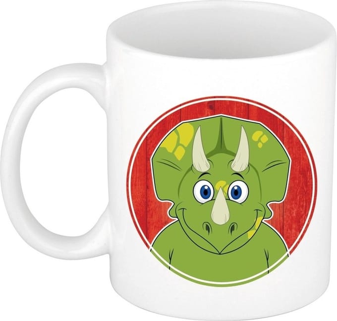 Dino mok - wit - keramiek - 300 ml - kinder beker dinosaurus