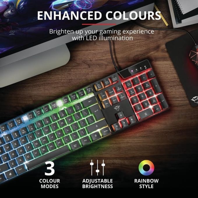 Trust GXT 835 Azor - Gaming Toetsenbord - Full-size - RGB - Bedraad - QWERTY US - Zwart