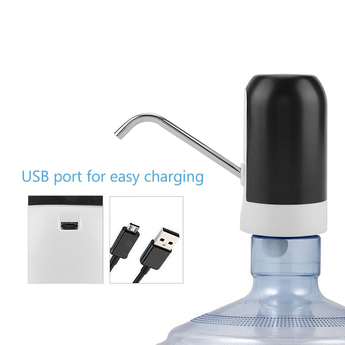 Pompe à eau embouteillée à lumière LED portable, distributeur rechargeable par USB pour la maison et le bureau (Noir) noir