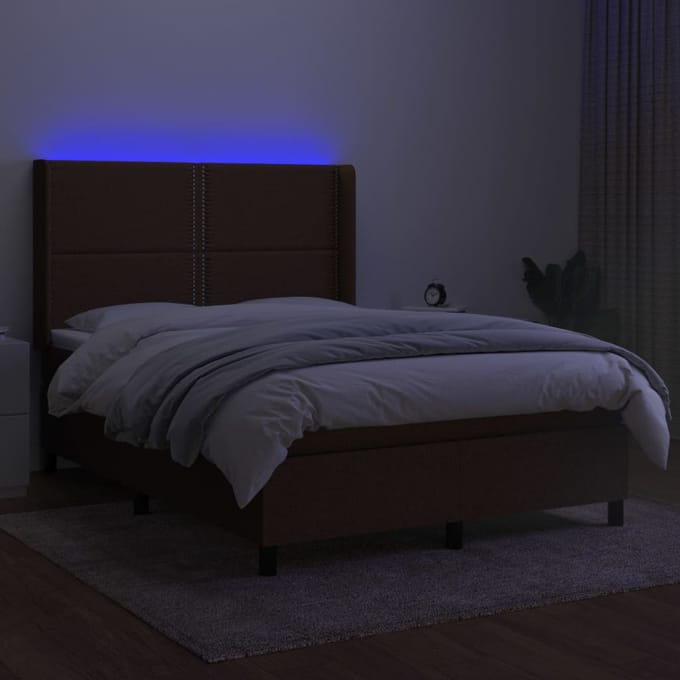 vidaXL - Boxspring - met - matras - en - LED - stof - donkerbruin - 140x190 - cm