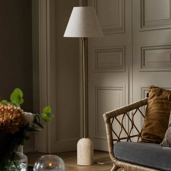 Globen Lighting vloerlamp Gino, voet travertin, beige, 145 cm