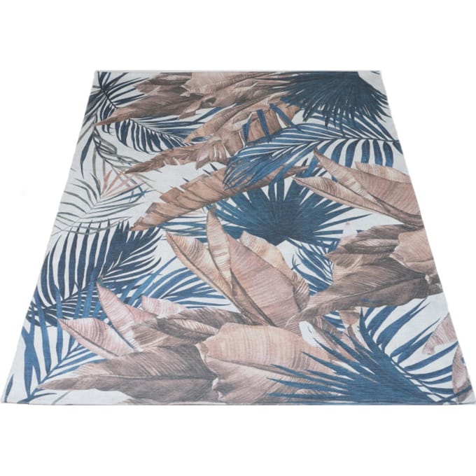 Vloerkleed Palm Blue 70 x 140 cm - Laagpolig Vloerkleed – Botanisch / Tropisch Design